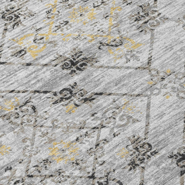 5x8 Geometric Polyester Area Rug Stain Resistant Indoor Outdoor Silver Ivory
