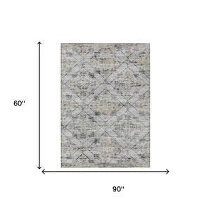 5x8 Geometric Polyester Area Rug Stain Resistant Indoor Outdoor Silver Ivory