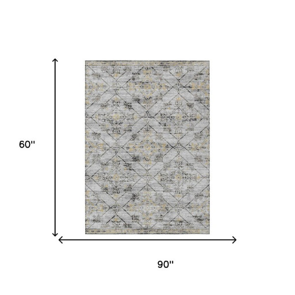 5x8 Geometric Polyester Area Rug Stain Resistant Indoor Outdoor Silver Ivory