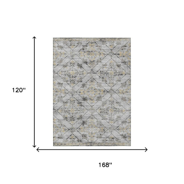 10 Ft X 14 Ft Geometric Polyester Area Rug Stain Resistant Indoor Outdoor Silver Ivory