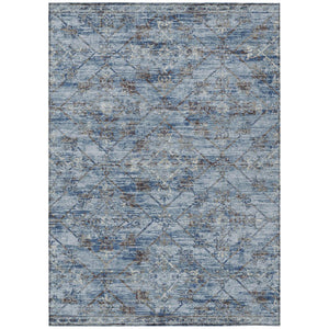 HomeRoots 8 X 10 Sky Blue Ivory Geometric Polyester Washable Rug for Patio or Living Room 735703