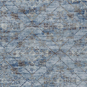 8 X 10 Sky Blue Ivory Geometric Polyester Washable Rug for Patio or Living Room