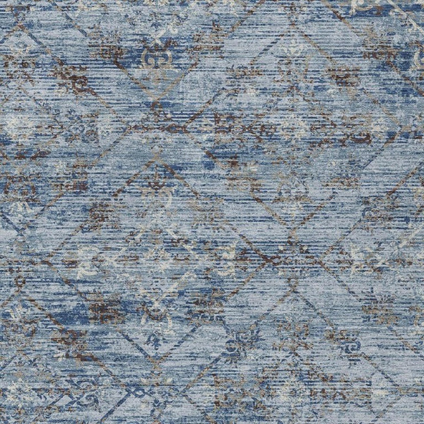 8 X 10 Sky Blue Ivory Geometric Polyester Washable Rug for Patio or Living Room