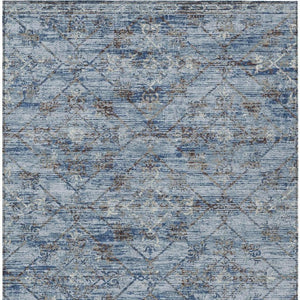 8 X 10 Sky Blue Ivory Geometric Polyester Washable Rug for Patio or Living Room
