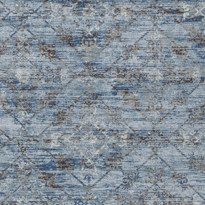 8 X 10 Sky Blue Ivory Geometric Polyester Washable Rug for Patio or Living Room