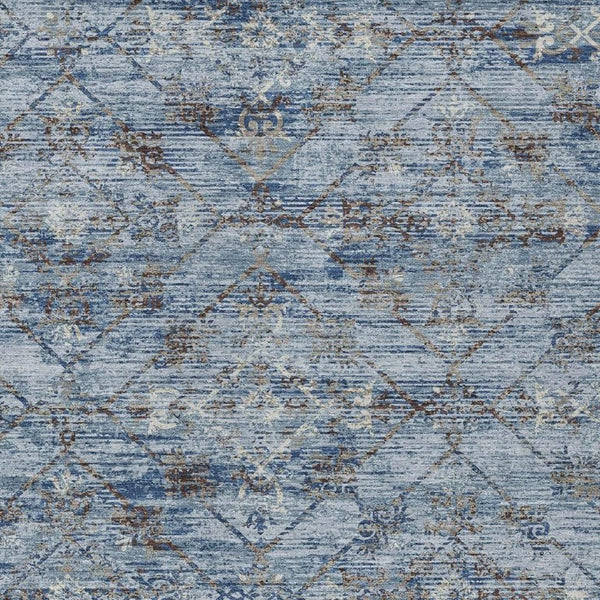 8 X 10 Sky Blue Ivory Geometric Polyester Washable Rug for Patio or Living Room