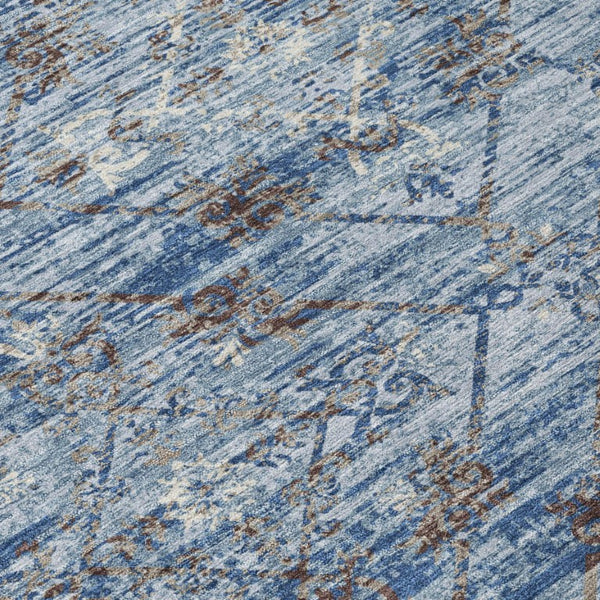 8 X 10 Sky Blue Ivory Geometric Polyester Washable Rug for Patio or Living Room