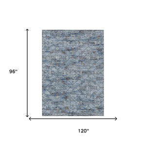 8 X 10 Sky Blue Ivory Geometric Polyester Washable Rug for Patio or Living Room
