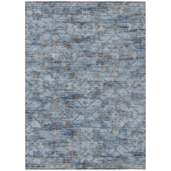 HomeRoots 10 Ft X 14 Ft Sky Blue Ivory Geometric Polyester Washable Indoor Outdoor Rug 735705