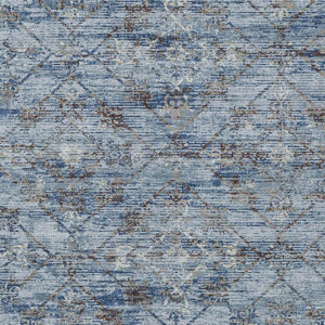 10 Ft X 14 Ft Sky Blue Ivory Geometric Polyester Washable Indoor Outdoor Rug