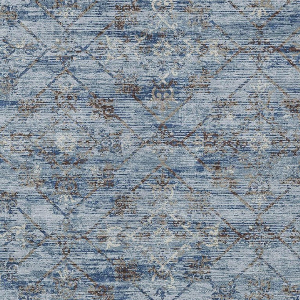 10 Ft X 14 Ft Sky Blue Ivory Geometric Polyester Washable Indoor Outdoor Rug