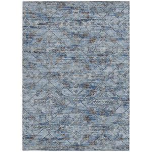 10 Ft X 14 Ft Sky Blue Ivory Geometric Polyester Washable Indoor Outdoor Rug