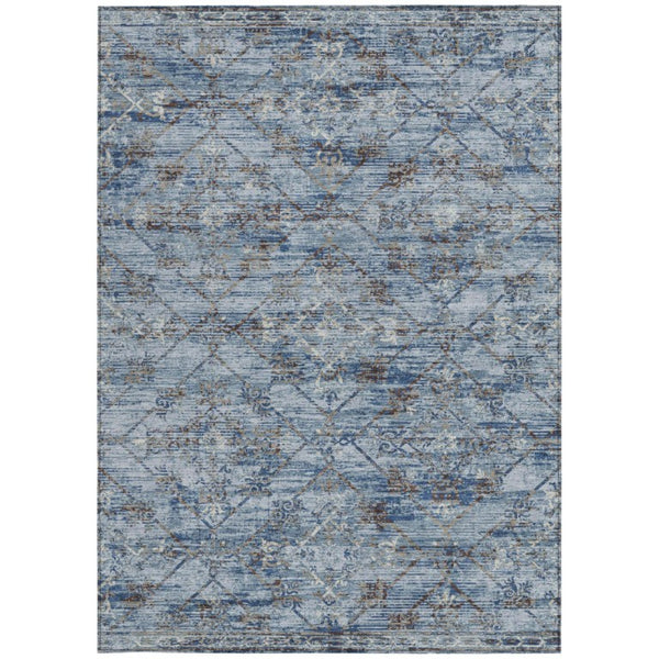 10 Ft X 14 Ft Sky Blue Ivory Geometric Polyester Washable Indoor Outdoor Rug