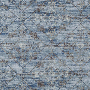 10 Ft X 14 Ft Sky Blue Ivory Geometric Polyester Washable Indoor Outdoor Rug