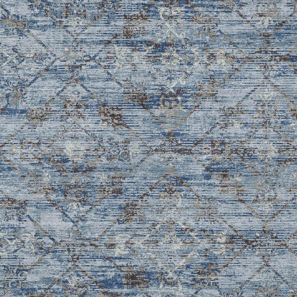 10 Ft X 14 Ft Sky Blue Ivory Geometric Polyester Washable Indoor Outdoor Rug