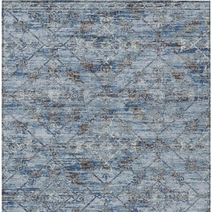 10 Ft X 14 Ft Sky Blue Ivory Geometric Polyester Washable Indoor Outdoor Rug
