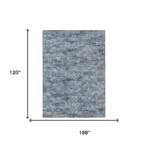 10 Ft X 14 Ft Sky Blue Ivory Geometric Polyester Washable Indoor Outdoor Rug
