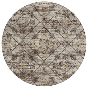 HomeRoots 8 Foot Round Geometric Polyester Area Rug Washable and Stain Resistant for Indoor Outdoor Use 735708