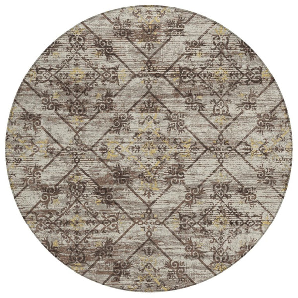 HomeRoots 8 Foot Round Geometric Polyester Area Rug Washable and Stain Resistant for Indoor Outdoor Use 735708