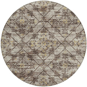 8 Foot Round Geometric Polyester Area Rug Washable and Stain Resistant for Indoor Outdoor Use
