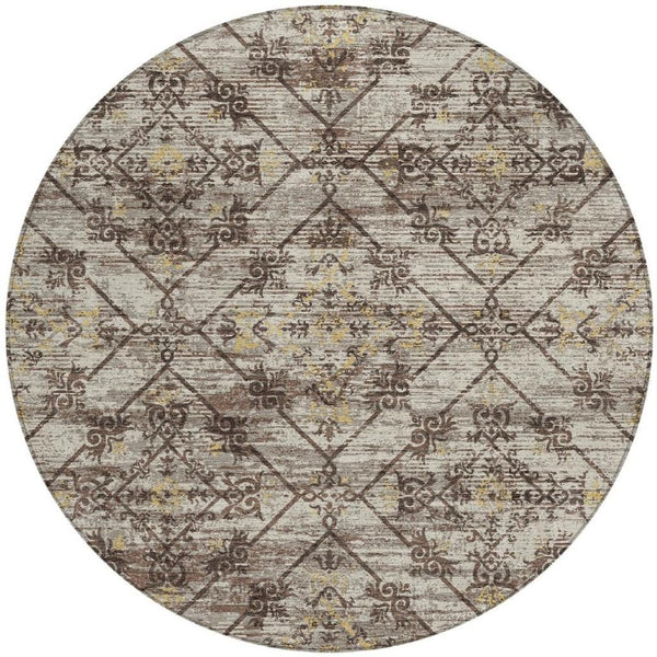 8 Foot Round Geometric Polyester Area Rug Washable and Stain Resistant for Indoor Outdoor Use