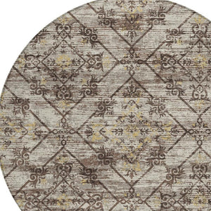 8 Foot Round Geometric Polyester Area Rug Washable and Stain Resistant for Indoor Outdoor Use
