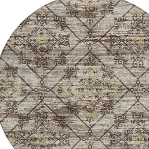8 Foot Round Geometric Polyester Area Rug Washable and Stain Resistant for Indoor Outdoor Use