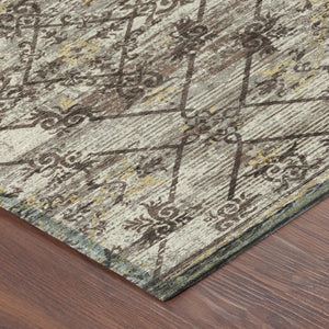 10 X 14 Taupe Ivory Geometric Polyester Area Rug Washable Stain Resistant Patio