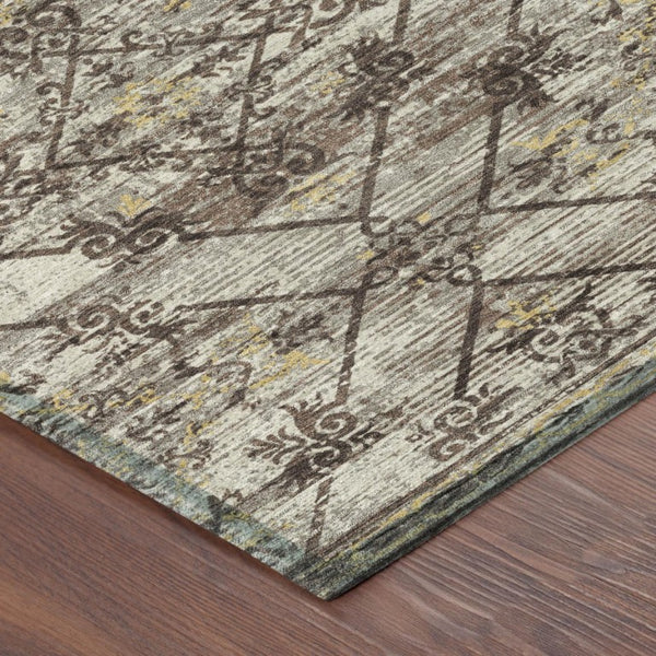 10 X 14 Taupe Ivory Geometric Polyester Area Rug Washable Stain Resistant Patio