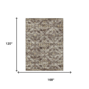 10 X 14 Taupe Ivory Geometric Polyester Area Rug Washable Stain Resistant Patio