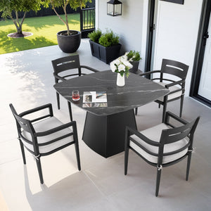 English Elm 5-Piece Outdoor Dining Set With Sintered Stone Table & Sunbrella Chairs - Weather-Resistant Elegance W1886S00031