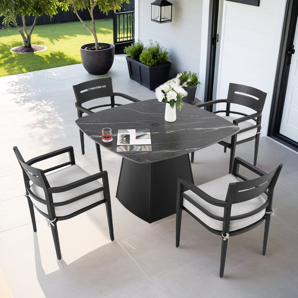 English Elm 5-Piece Outdoor Dining Set With Sintered Stone Table & Sunbrella Chairs - Weather-Resistant Elegance W1886S00031