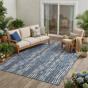 5x8 Abstract Blue Polyester Area Rug Washable Stain Resistant Indoor Outdoor Patio