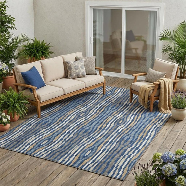 5x8 Abstract Blue Polyester Area Rug Washable Stain Resistant Indoor Outdoor Patio