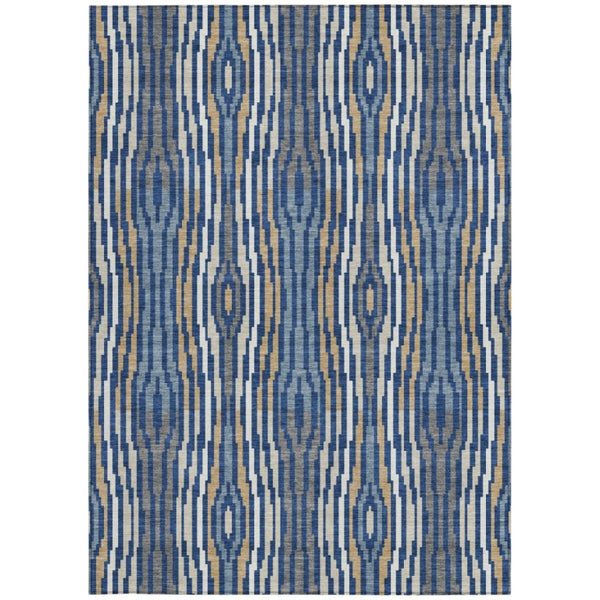 5x8 Abstract Blue Polyester Area Rug Washable Stain Resistant Indoor Outdoor Patio