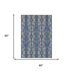 5x8 Abstract Blue Polyester Area Rug Washable Stain Resistant Indoor Outdoor Patio