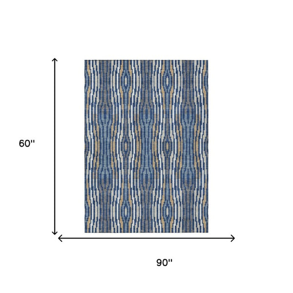 5x8 Abstract Blue Polyester Area Rug Washable Stain Resistant Indoor Outdoor Patio