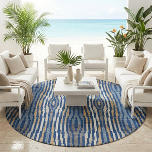 8 Ft Round Abstract Polyester Area Rug Washable Indoor Outdoor for Patio or Kitchen