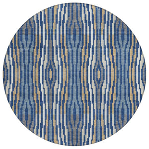 HomeRoots 8 Ft Round Abstract Polyester Area Rug Washable Indoor Outdoor for Patio or Kitchen 735726