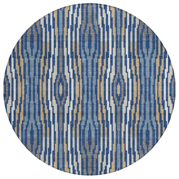 HomeRoots 8 Ft Round Abstract Polyester Area Rug Washable Indoor Outdoor for Patio or Kitchen 735726