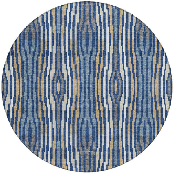 8 Ft Round Abstract Polyester Area Rug Washable Indoor Outdoor for Patio or Kitchen