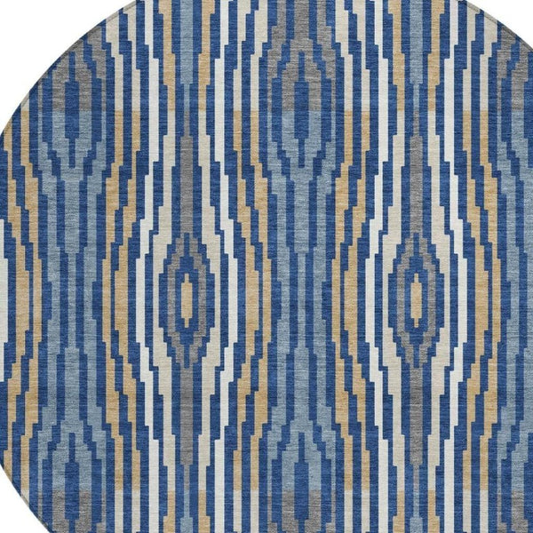 8 Ft Round Abstract Polyester Area Rug Washable Indoor Outdoor for Patio or Kitchen