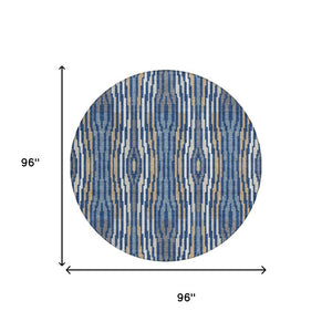 8 Ft Round Abstract Polyester Area Rug Washable Indoor Outdoor for Patio or Kitchen