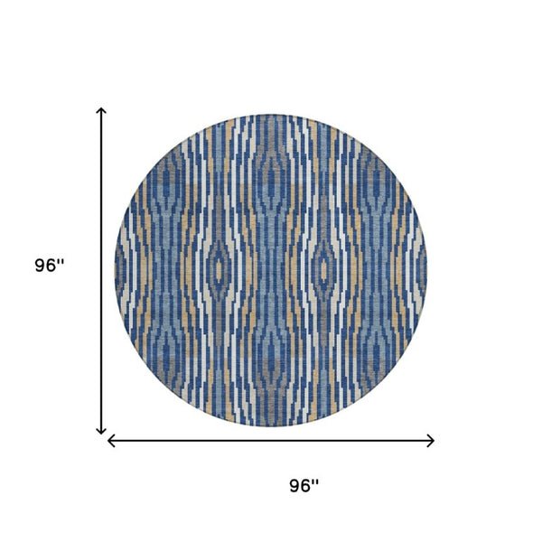 8 Ft Round Abstract Polyester Area Rug Washable Indoor Outdoor for Patio or Kitchen