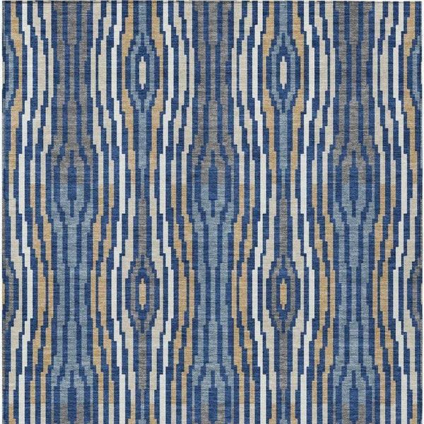 8 X 10 Abstract Blue Washable Polyester Area Rug for Indoor Outdoor Living Spaces