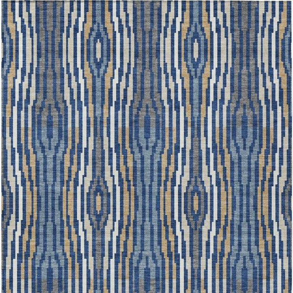 8 X 10 Abstract Blue Washable Polyester Area Rug for Indoor Outdoor Living Spaces