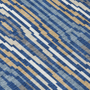 8 X 10 Abstract Blue Washable Polyester Area Rug for Indoor Outdoor Living Spaces