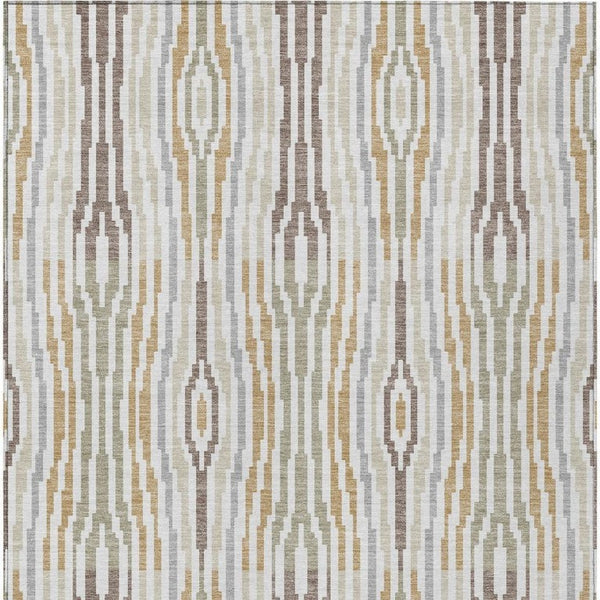 9x12 Ivory Brown Abstract Polyester Area Rug Washable for Indoor Outdoor Use