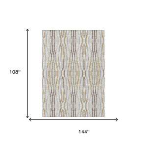 9x12 Ivory Brown Abstract Polyester Area Rug Washable for Indoor Outdoor Use