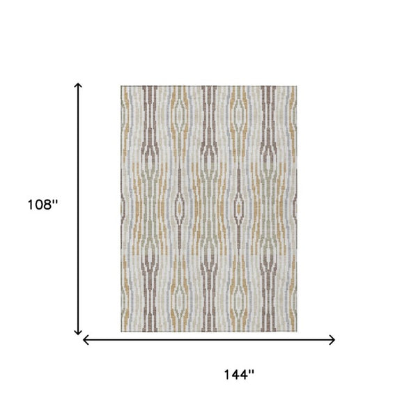 9x12 Ivory Brown Abstract Polyester Area Rug Washable for Indoor Outdoor Use